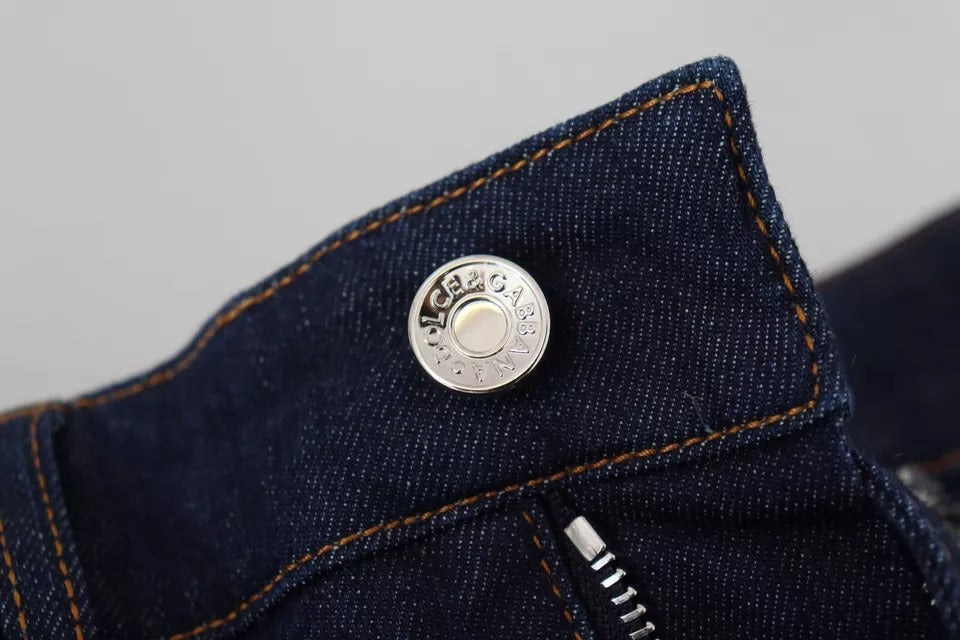 Blå denimshorts med stretch og krystaller