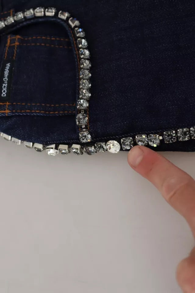 Blå denimshorts med stretch og krystaller