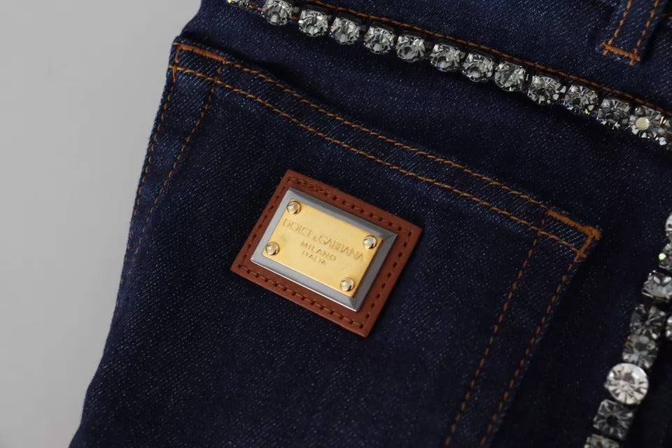 Blå denimshorts med stretch og krystaller