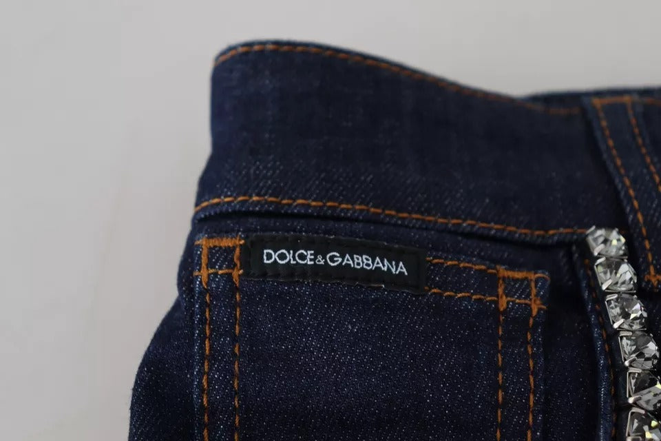 Blå denimshorts med stretch og krystaller
