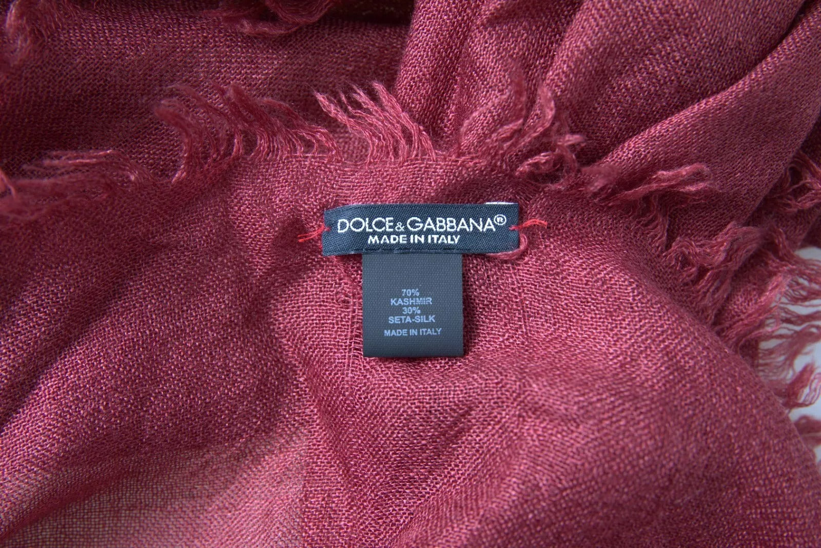Dolce &amp; Gabbana – Rödbrun stickad kashmirsjal med fransar