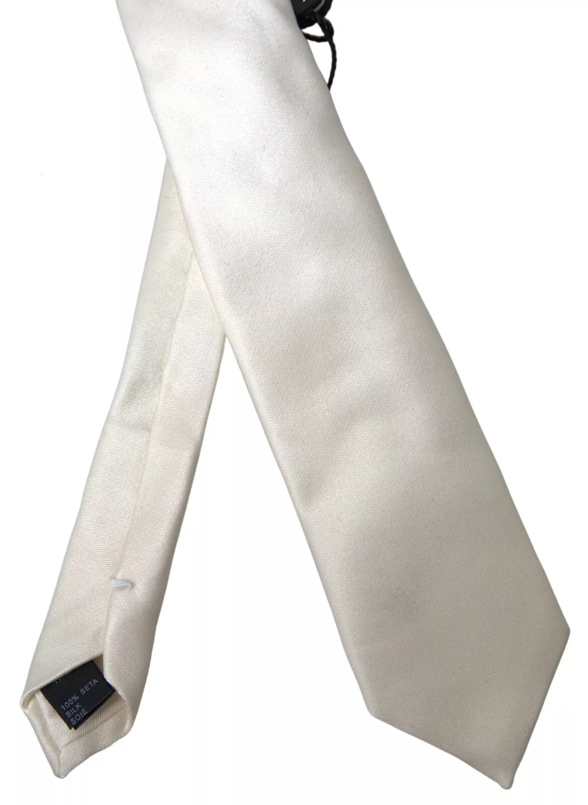 Dolce & Gabbana Off White Satin Silk Classic Men Necktie