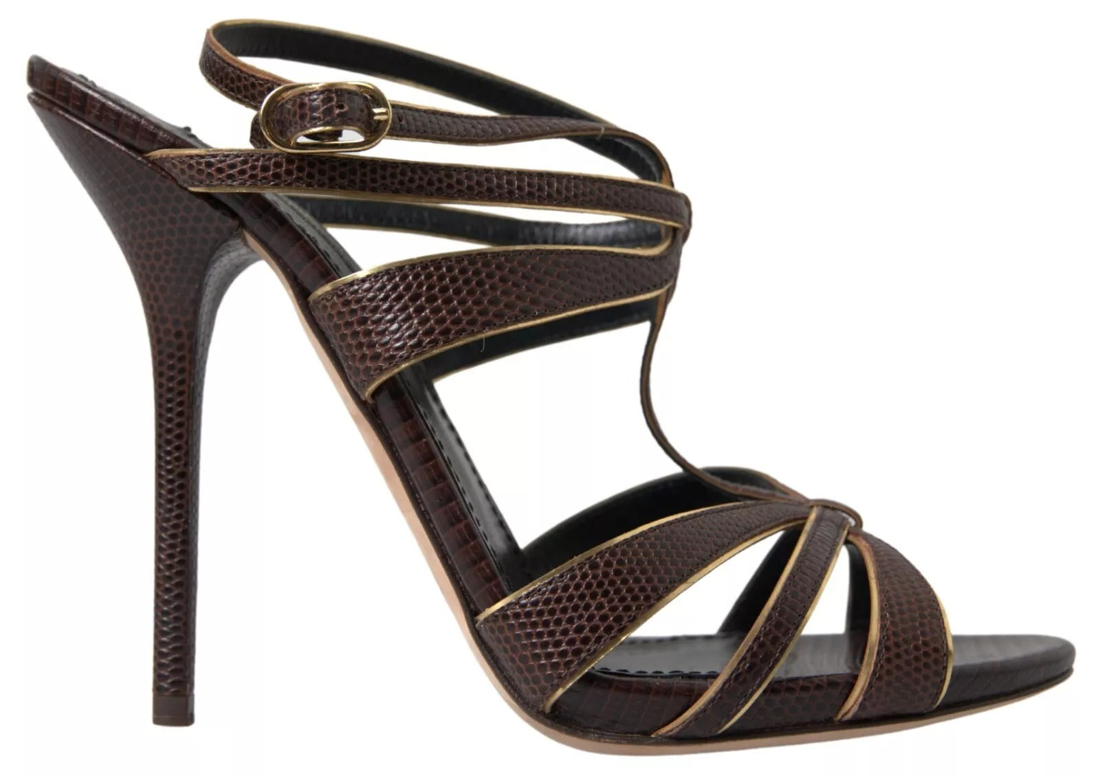 Bruna Stilettklackade Sandaler Skor Med Ankelrem