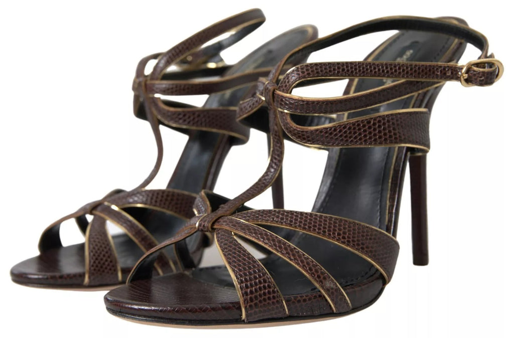 Bruna Stilettklackade Sandaler Skor Med Ankelrem