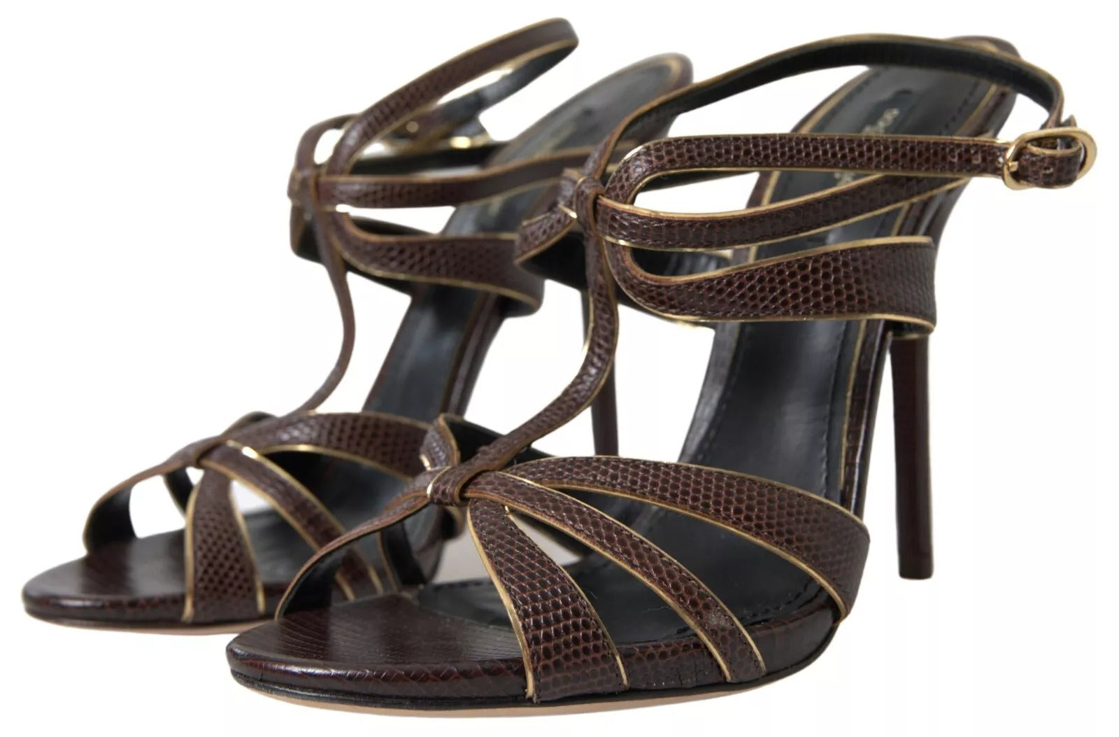 Bruna Stilettklackade Sandaler Skor Med Ankelrem