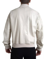 Dolce & Gabbana Off White LeatherPerforated Full Zip Jacket