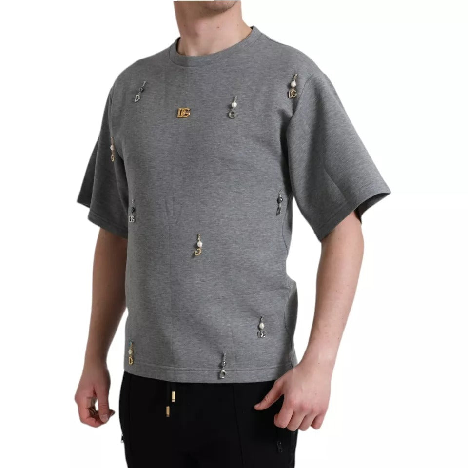 Dolce &amp; Gabbana grå bomullspyntet t-skjorte med rund hals