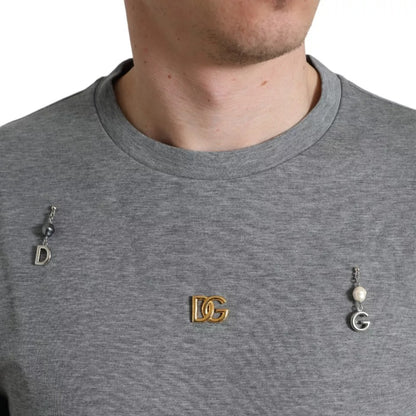 Dolce &amp; Gabbana grå bomullspyntet t-skjorte med rund hals