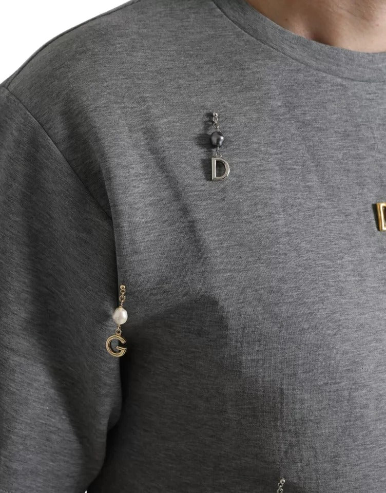 Dolce &amp; Gabbana grå bomullspyntet t-skjorte med rund hals