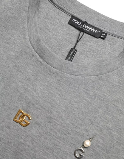 Dolce &amp; Gabbana grå bomullspyntet t-skjorte med rund hals