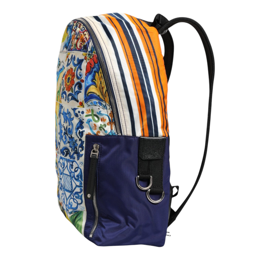 Flerfarget majolica-trykk nylon skolesekkveske