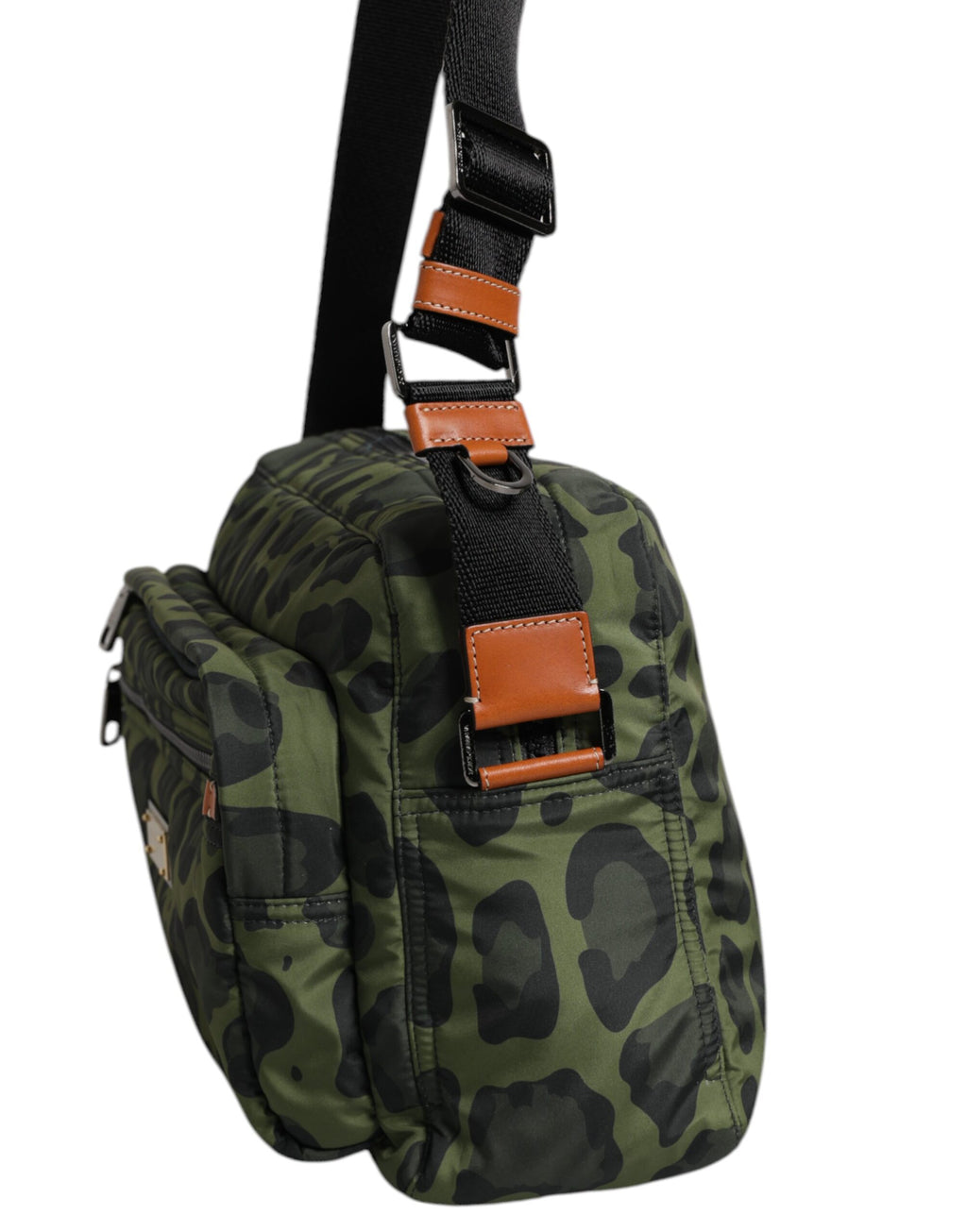Grön polyester leopardmönstrad axelväska med skal