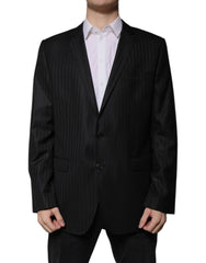 Dolce & Gabbana Black Stripe Wool Single Breasted Blazer