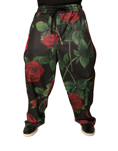 Dolce &amp; Gabbana Svarta Blommiga Polyester Jogger Träningsbyxor