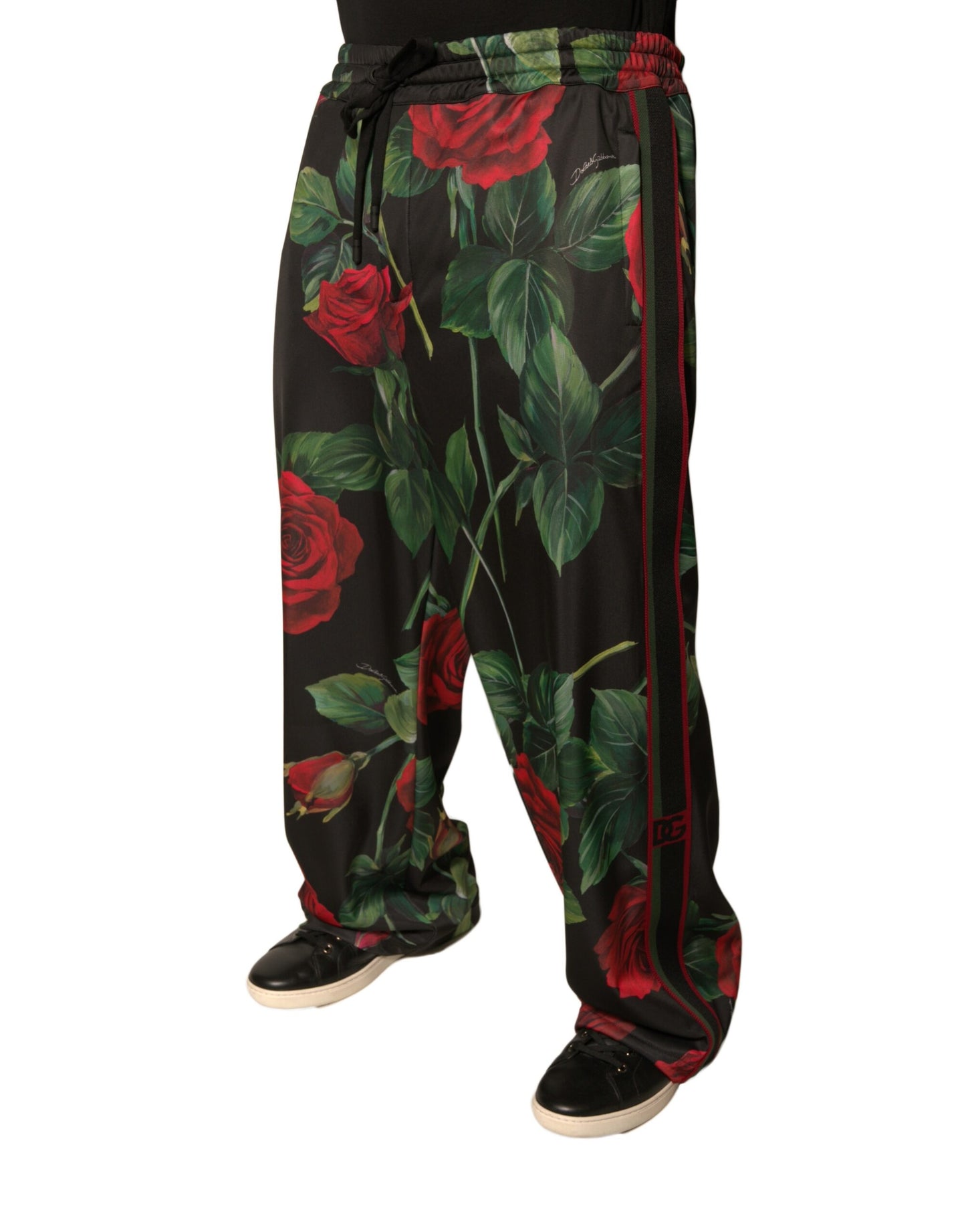 Dolce &amp; Gabbana Svarta Blommiga Polyester Jogger Träningsbyxor