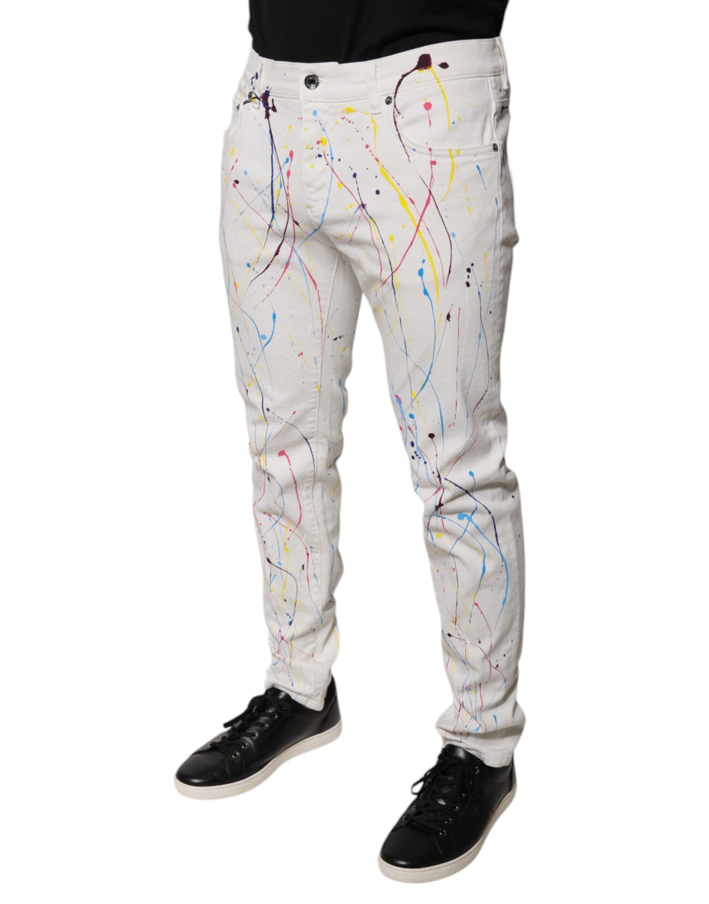Dolce &amp; Gabbana Vita Färgstänk Mönstrade Skinny Jeans