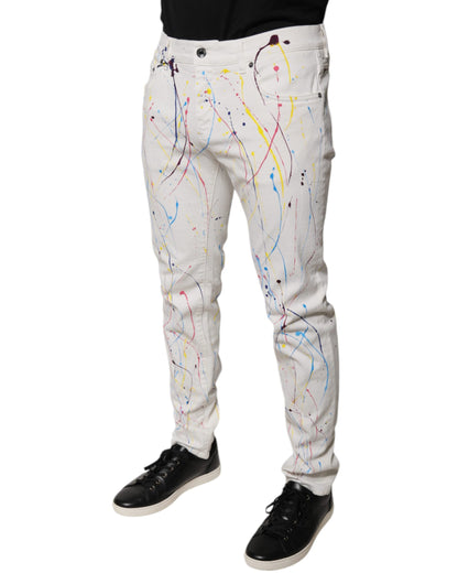 Dolce &amp; Gabbana Vita Färgstänk Mönstrade Skinny Jeans