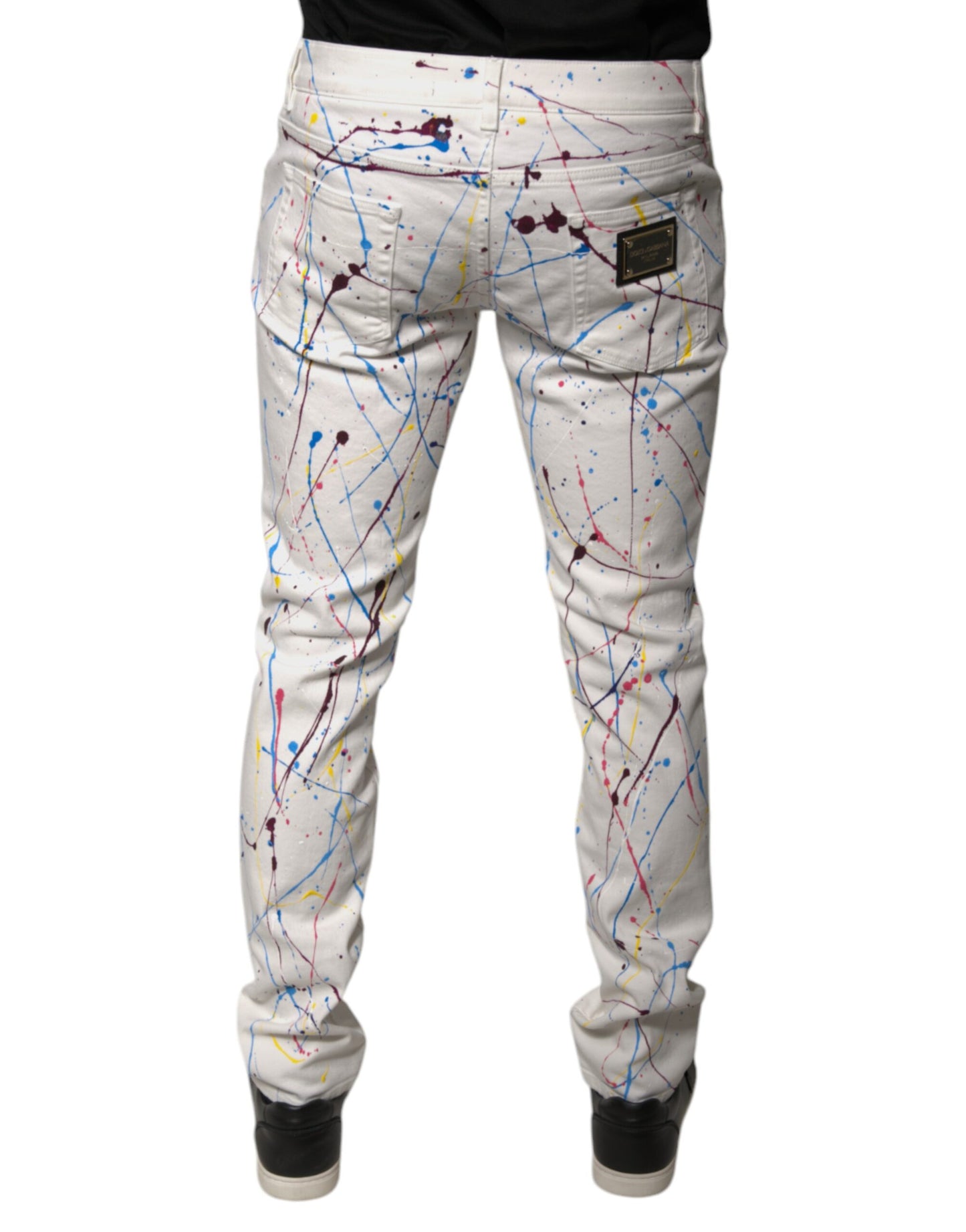 Dolce &amp; Gabbana Vita Färgstänk Mönstrade Skinny Jeans