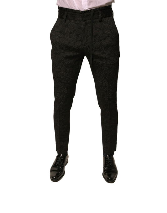 Dolce &amp; Gabbana Svarta Brokad Polyester Skinny Herrbyxor