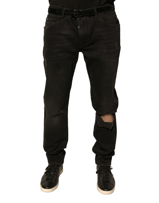 Dolce &amp; Gabbana svarta skinny jeans med slitna loggor i bomull