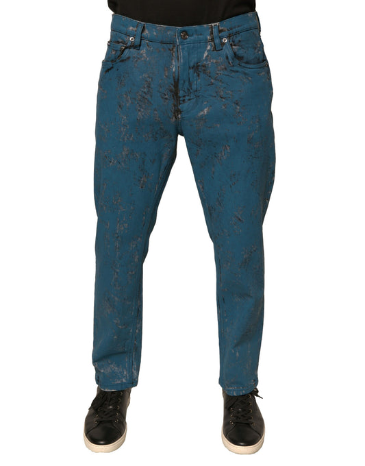 Dolce &amp; Gabbana Blå Logotyp Bomull Stretch Skinny Denim Jeans