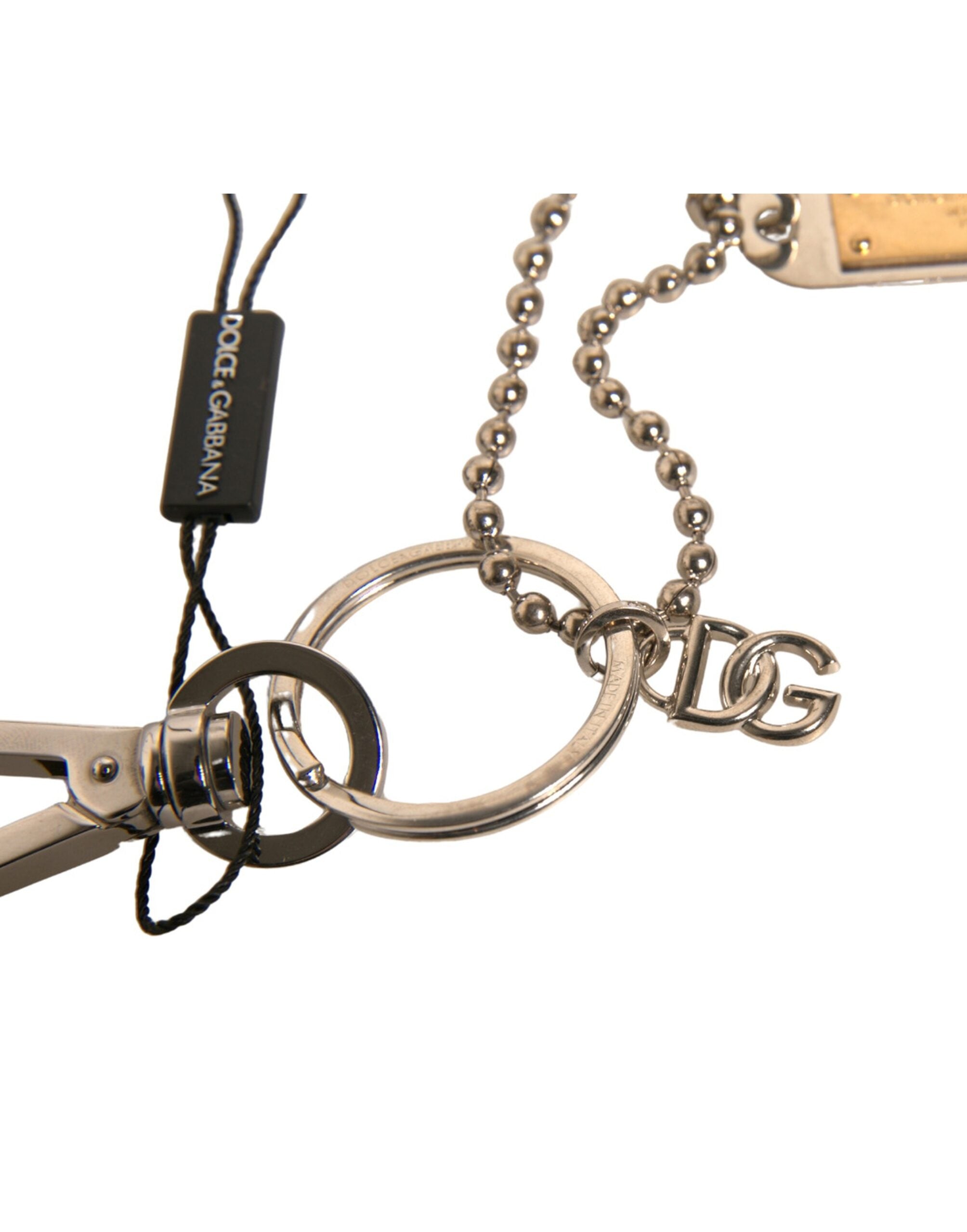 Dolce &amp; Gabbana sølvfarget messingkjede med perler og logoplakett