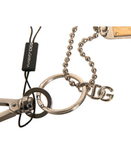 Dolce &amp; Gabbana sølvfarget messingkjede med perler og logoplakett