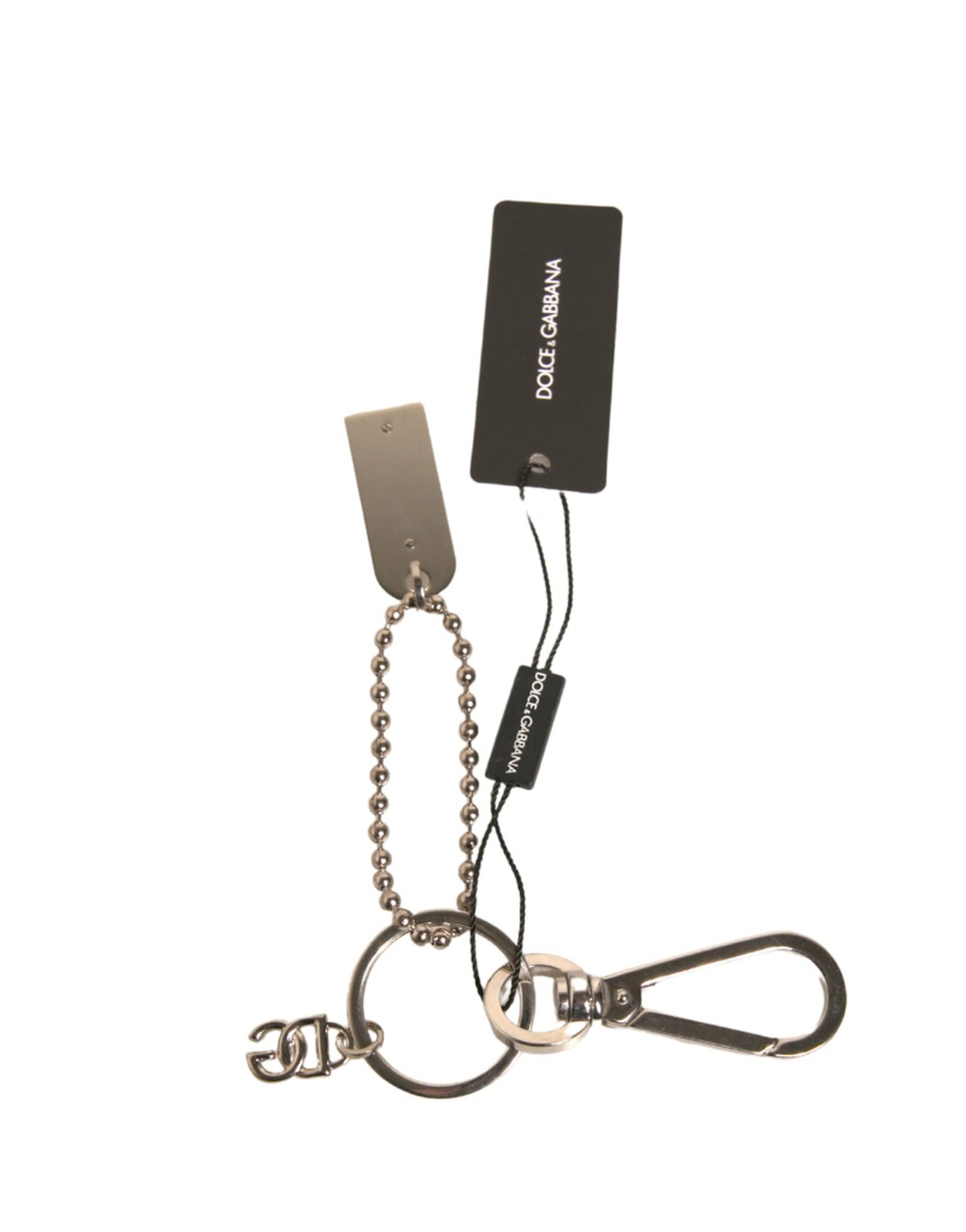Dolce &amp; Gabbana sølvfarget messingkjede med perler og logoplakett