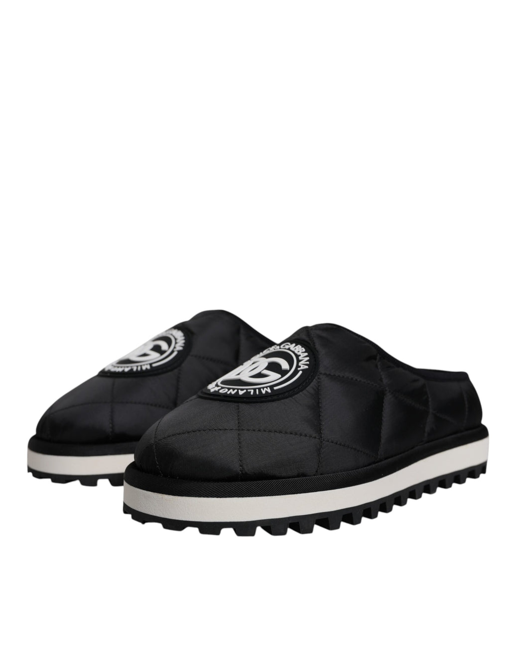 Svarte nylon quiltede sandaler med logomerke, slippers