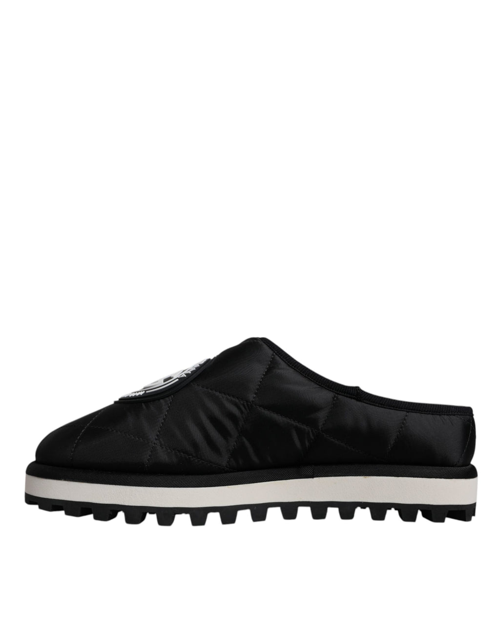 Svarte nylon quiltede sandaler med logomerke, slippers