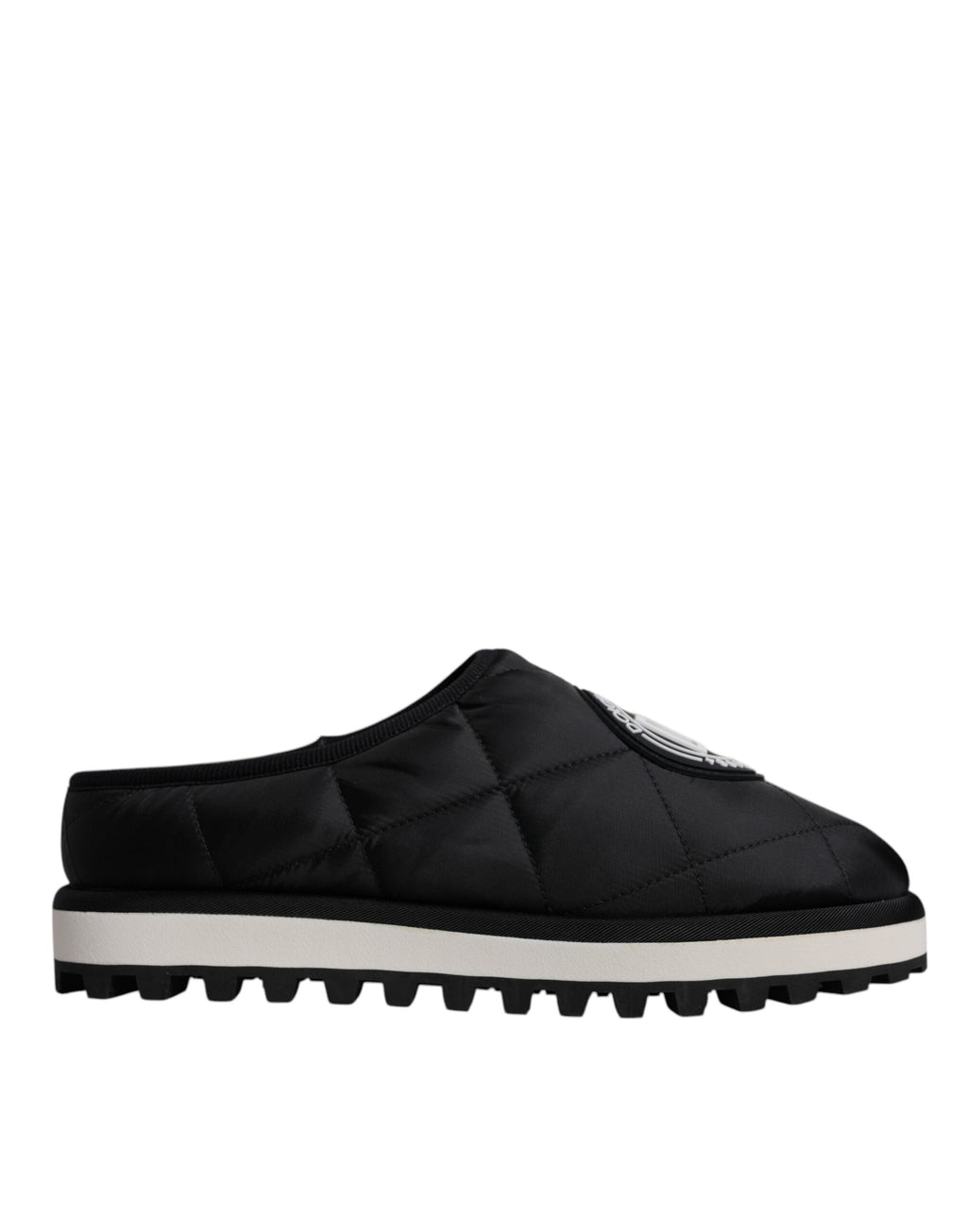 Svarte nylon quiltede sandaler med logomerke, slippers
