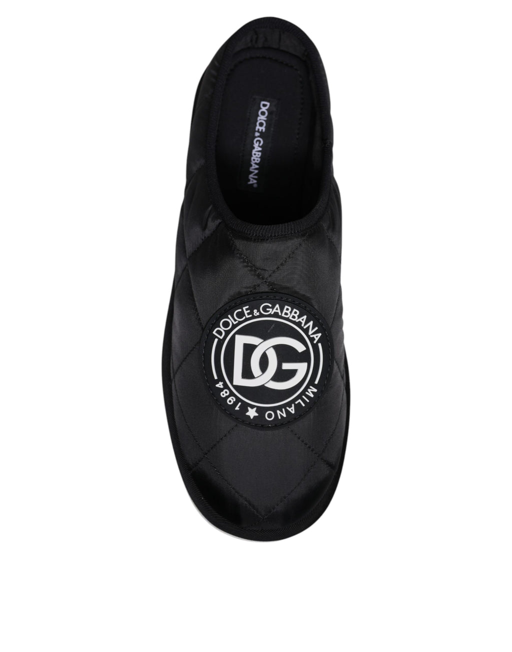 Svarte nylon quiltede sandaler med logomerke, slippers