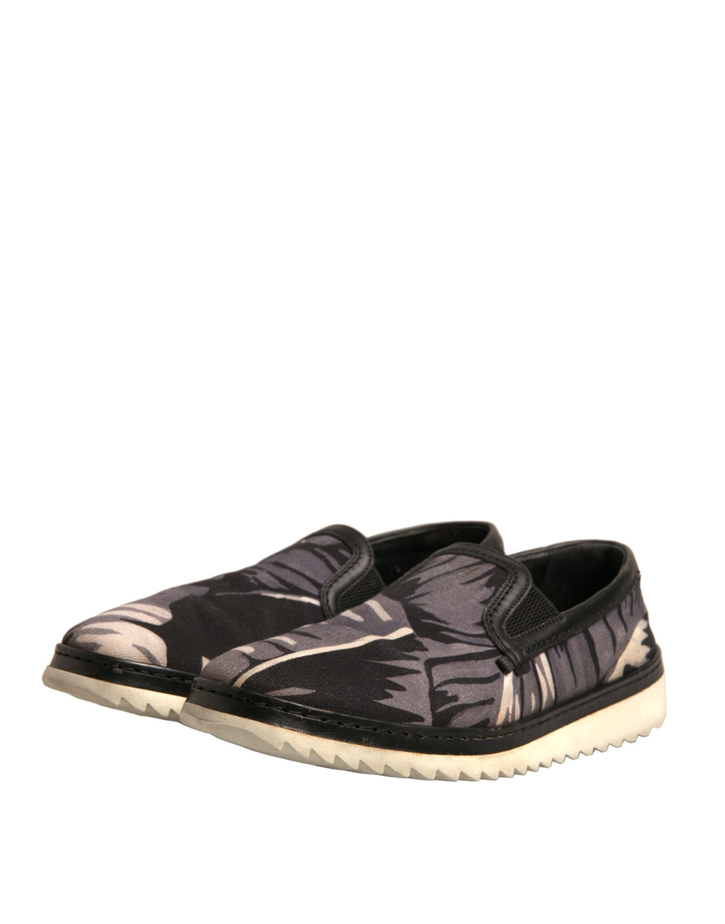 Svarta canvas slip-on skor med tropiskt tryck