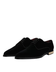 Dolce & Gabbana Black Velvet Cotton Lace Up Derby Shoes