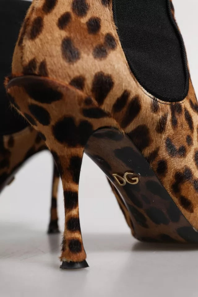 Bruna Leopardläder Stretchklackade Stövlar Skor