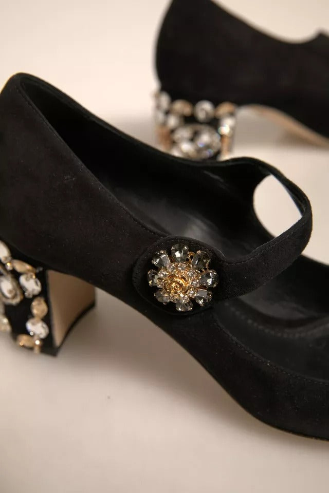 Svarta mocka Mary Jane pumps med juveler