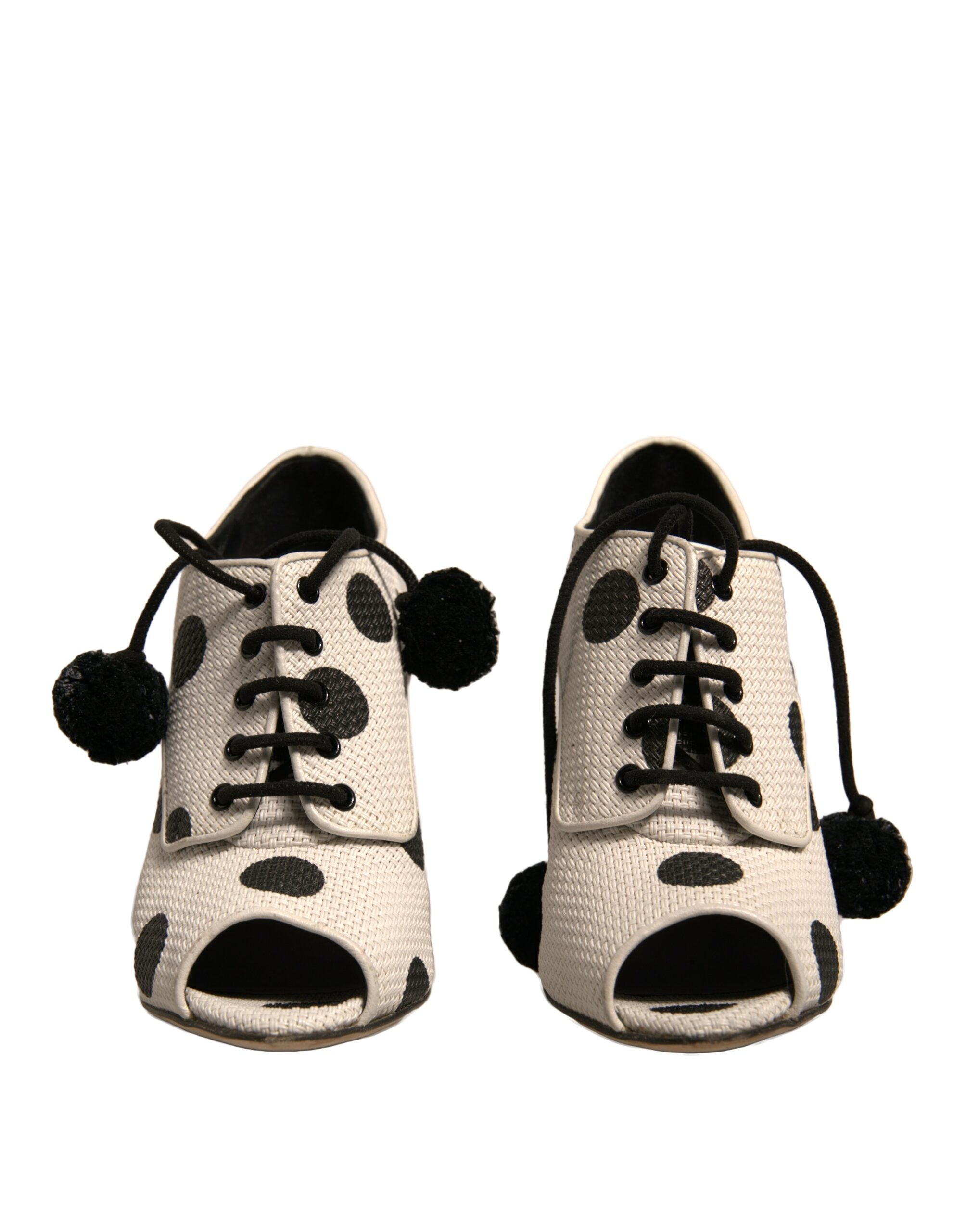 Vita Svarta Prickiga Peep Toe Ankelboots Skor