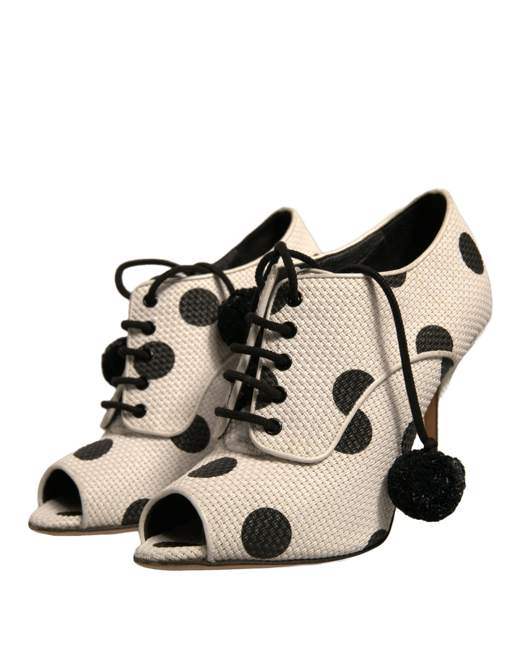 Vita Svarta Prickiga Peep Toe Ankelboots Skor
