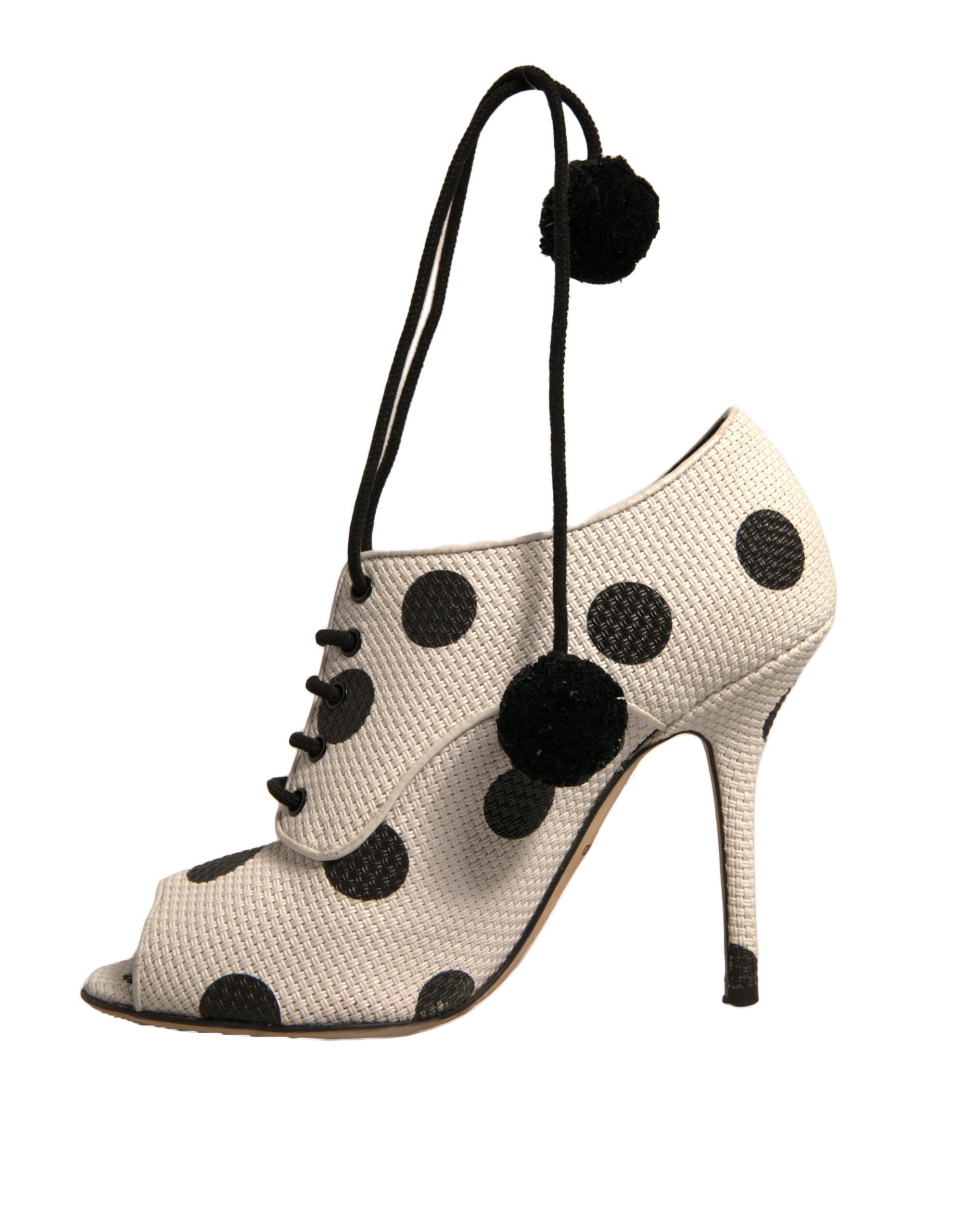 Vita Svarta Prickiga Peep Toe Ankelboots Skor