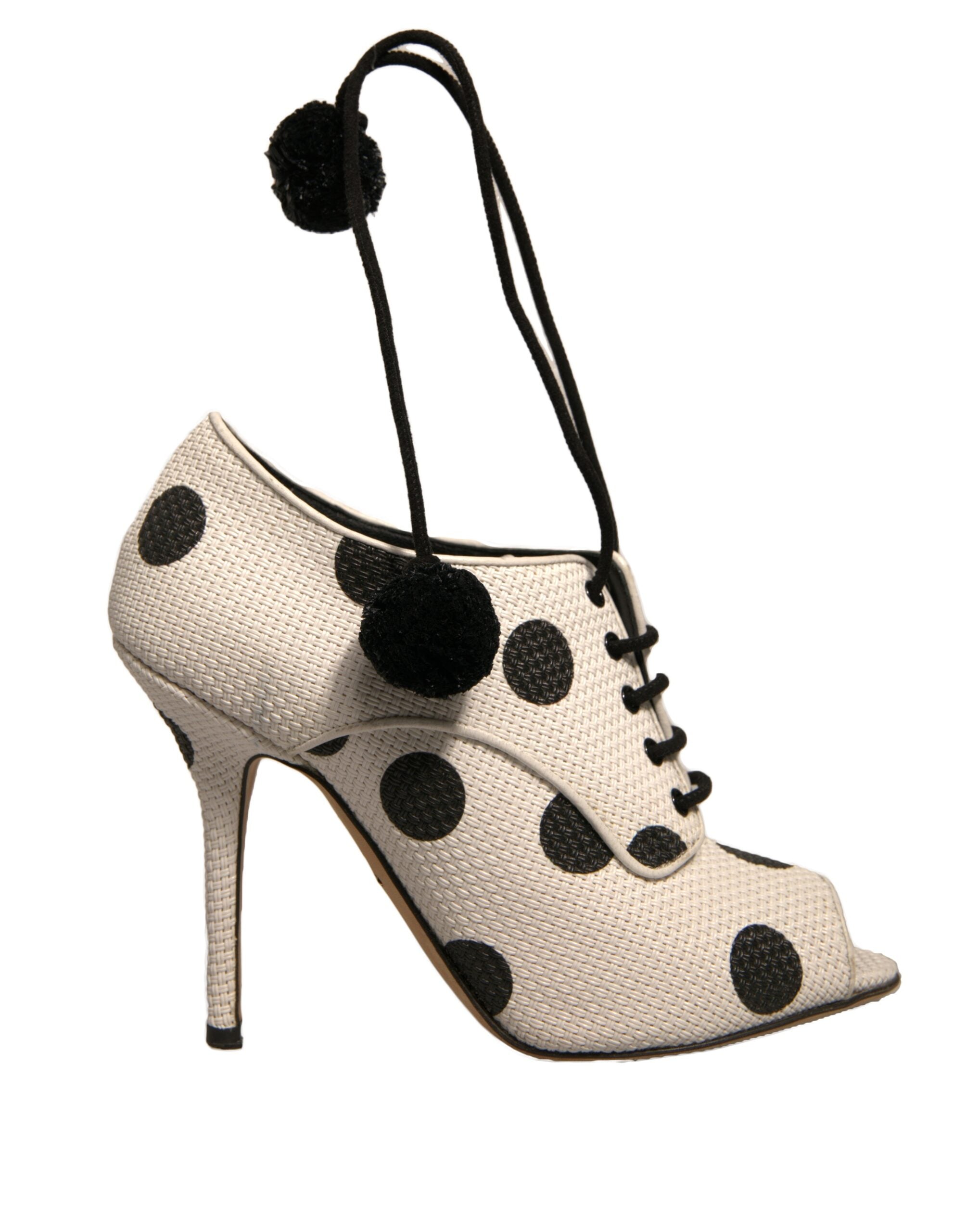 Vita Svarta Prickiga Peep Toe Ankelboots Skor