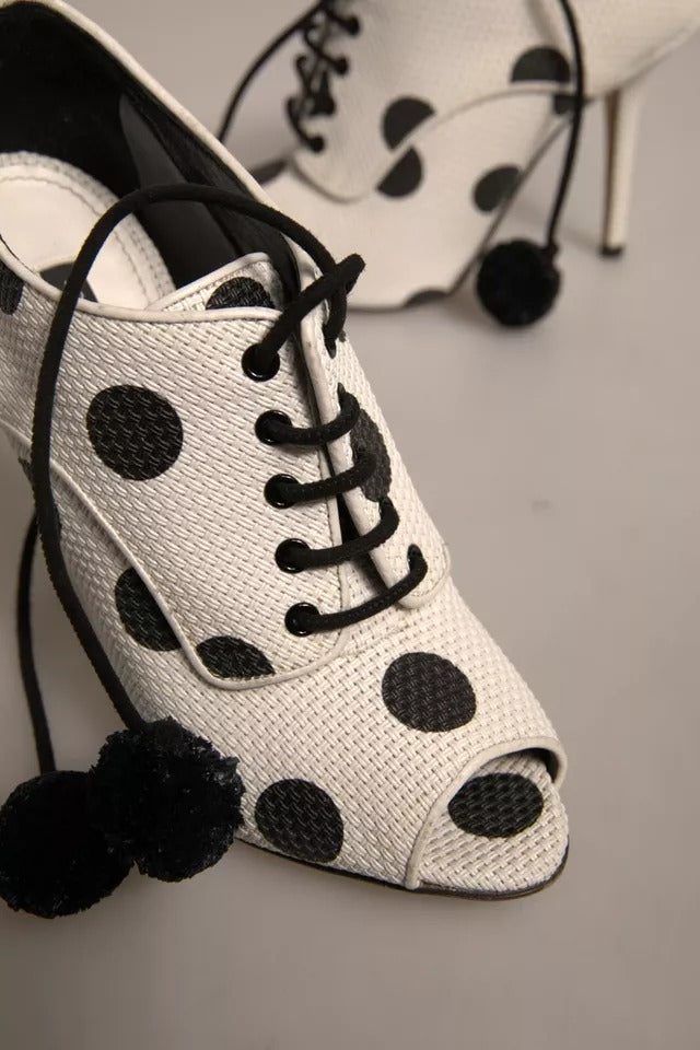 Vita Svarta Prickiga Peep Toe Ankelboots Skor