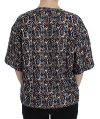 Dolce & Gabbana Gray Gold Key Print Silk Blouse T-shirt