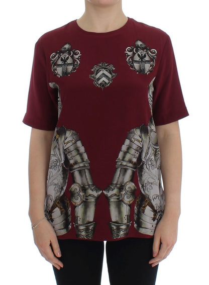 Dolce &amp; Gabbana Röd Riddare Mönstrad Sidenblus T-shirt