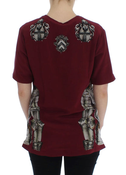 Dolce &amp; Gabbana Röd Riddare Mönstrad Sidenblus T-shirt