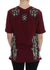 Dolce & Gabbana Red Knight Print Silk Blouse T-shirt