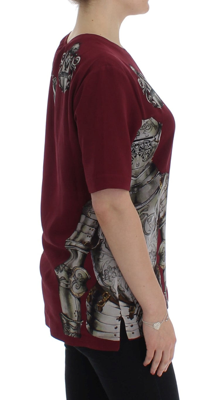 Dolce &amp; Gabbana Röd Riddare Mönstrad Sidenblus T-shirt