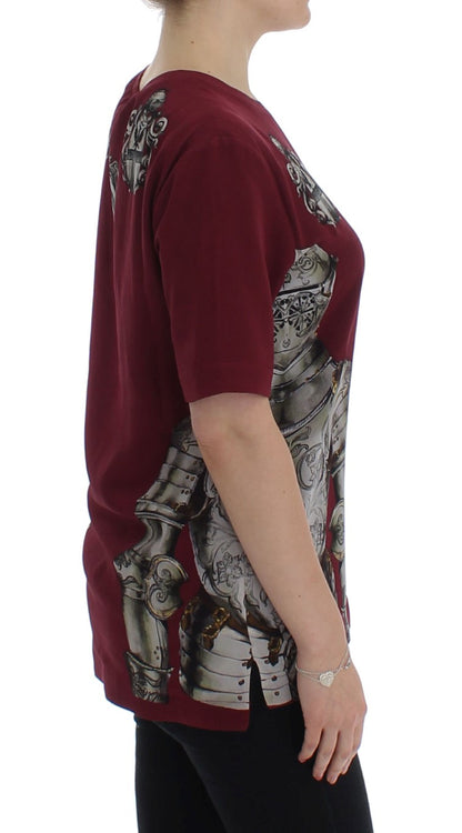 Dolce &amp; Gabbana Röd Riddare Mönstrad Sidenblus T-shirt