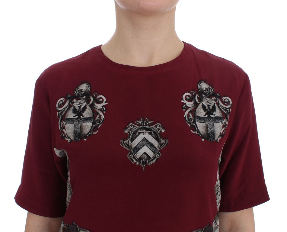 Dolce &amp; Gabbana Röd Riddare Mönstrad Sidenblus T-shirt