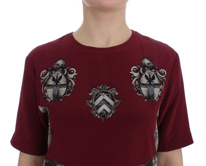 Dolce &amp; Gabbana Röd Riddare Mönstrad Sidenblus T-shirt