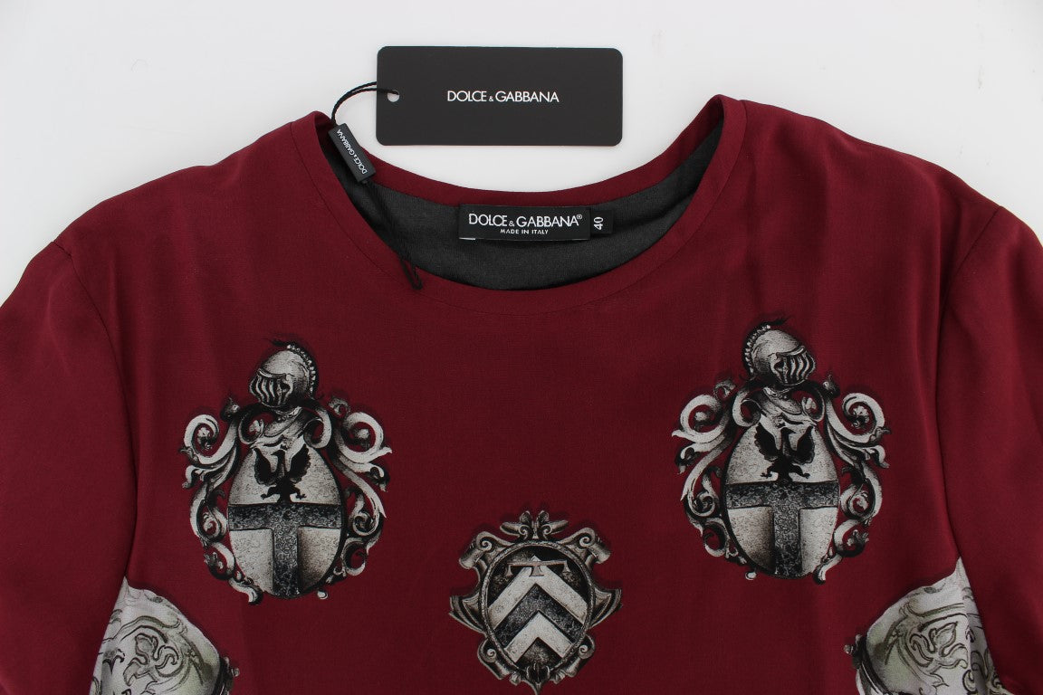 Dolce &amp; Gabbana Röd Riddare Mönstrad Sidenblus T-shirt